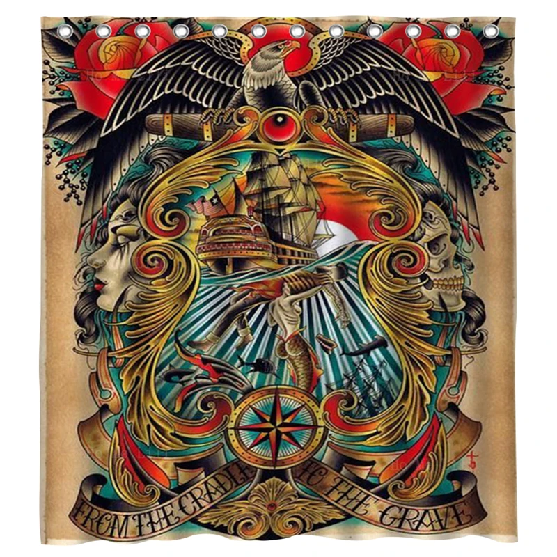 Broadway Neo Old School Tattoo Pop Art Lighthouse And Eagle American Traditional Style Shower Curtain By Ho Me Lili With Hook