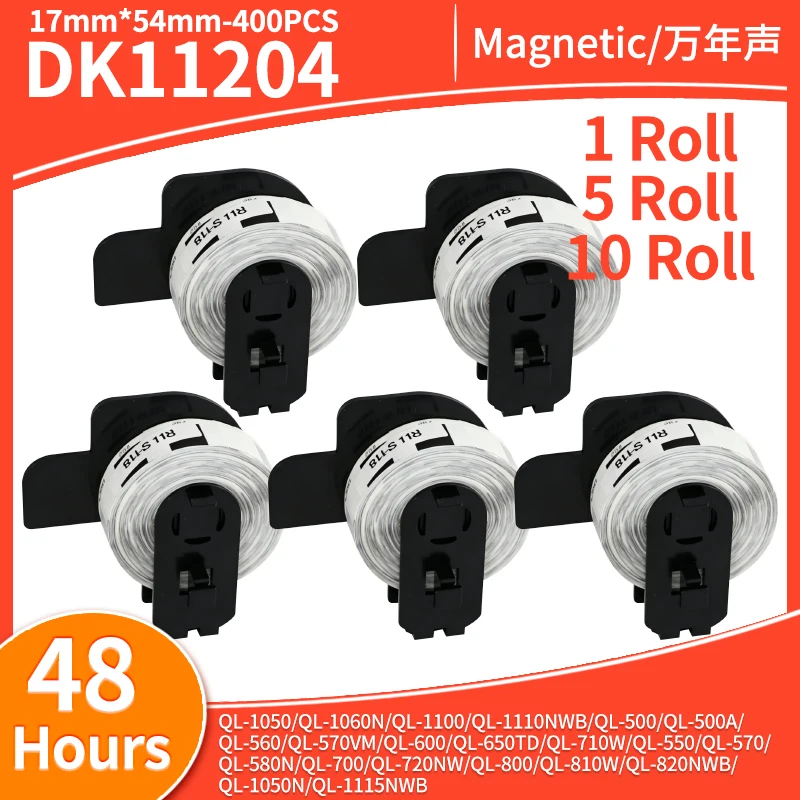 1-10 Rolls DK 11204 DK11204 1204 Compatible fro Brother Thermal Labels 17mm x 54mm QL-570 580 700 800 820NWB QL-1050 1060N 1100