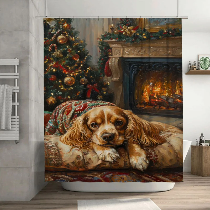 

Tuniu Charming Cavalier King Charles Spaniel Portrait Bathroom Shower Curtain Set Waterproof Decor