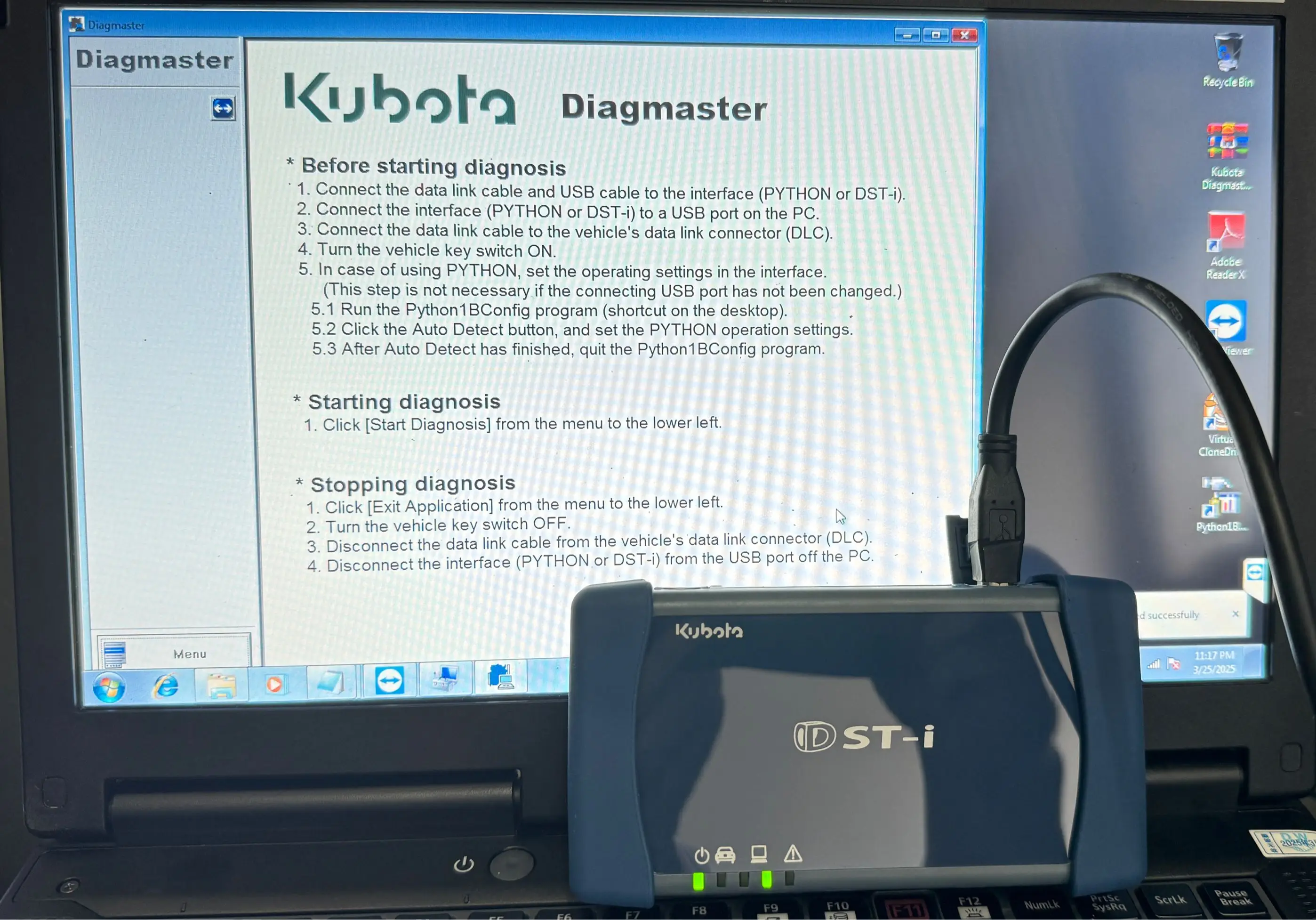 

DST-i Diagmaster с программным обеспечением для сверхмощных грузовых двигателей, используемый в диагностическом инструменте электрического интерфейса Kubota OBD