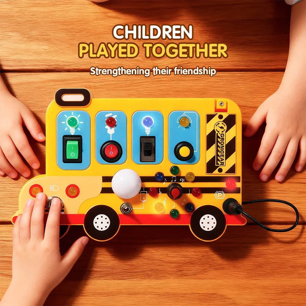 Intelligent Early Education Children's School Bus Busy Board Multi-Functional Led Bus Busy Car Power Button Toys for Boys Kids