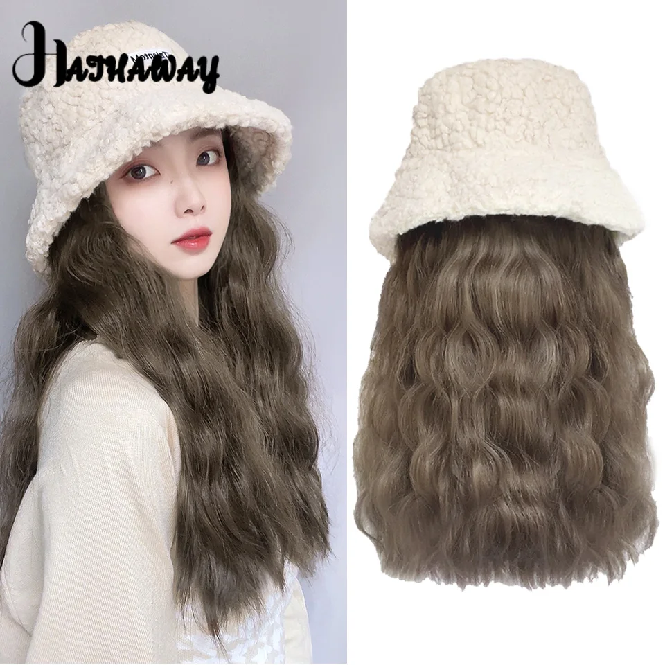 Synthetic Wig Women's Hat Wig One Autumn And Winter Fashion Online Celebrity Lamb Hair Fisherman's Hat Ripple Explosion Headgear