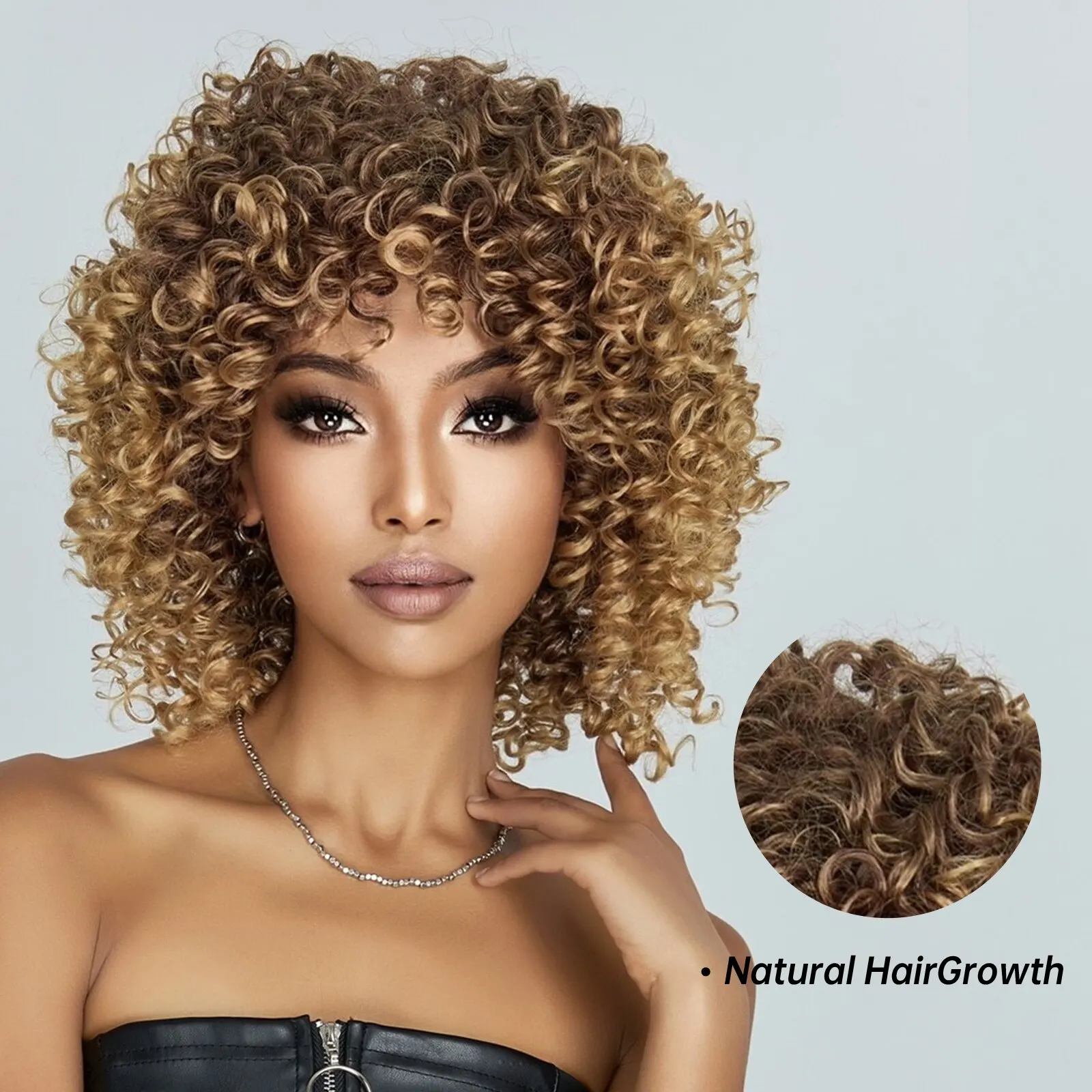 Brown Blonde Curly Hair Synthetic Wigs for Women Short Short Kinky Curly Hair Afro Wigs Glueless Cosplay Hair