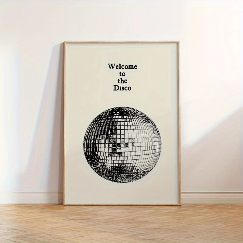 1pc Welcome to the Disco Vintage Ball Poster - Retro Aesthetic Wall Art, Minimalist Dancing Decor, Unframed Print, Monochromatic