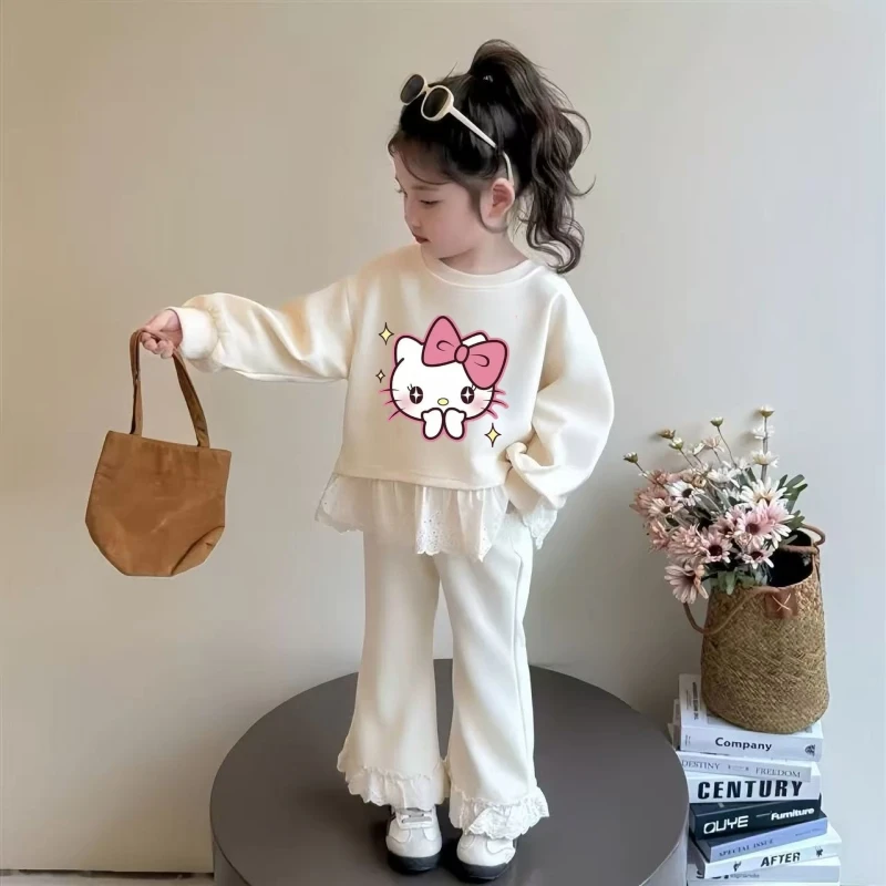 

Autumn Baby Girls Clothes Sets Lace Hello Kitty Kid Cinnamoroll Girls Sweatshirts Pullover Top&Pants 2pcs Cute Tracksuits Outfit