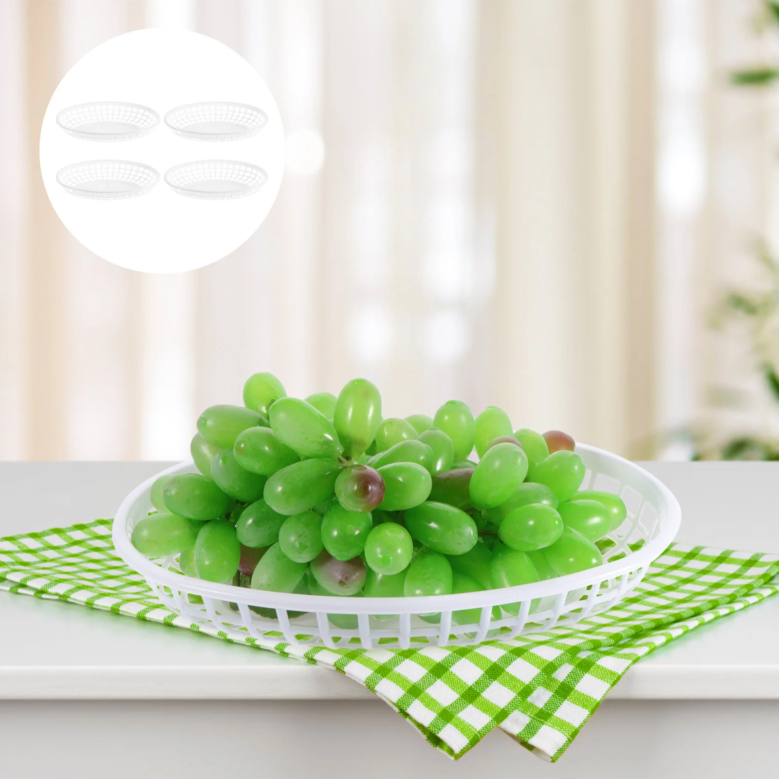 

4pcs White PP Snack Trays Fruit Baskets Hamburger Bins Chip Plates Storage Practical Easy Clean Safe Healthy Daily Use Plastic