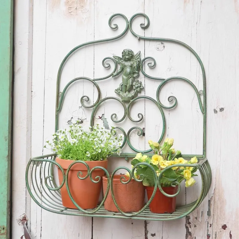 Wall Mounted flower Planter, Rectangle Wire Storage Rack, Rustic Hanging Basket Organizer, Angel Heart