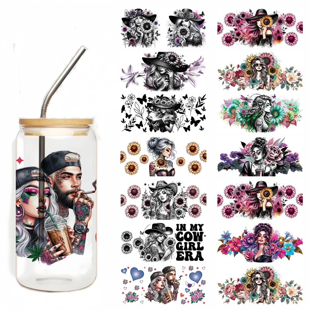 Cartoon Character UV DTF Cup Wrap for Glass 16OZ Cute Wrap Transfer Stickers for Cup Tumbler Waterproof Decal Water Bottles