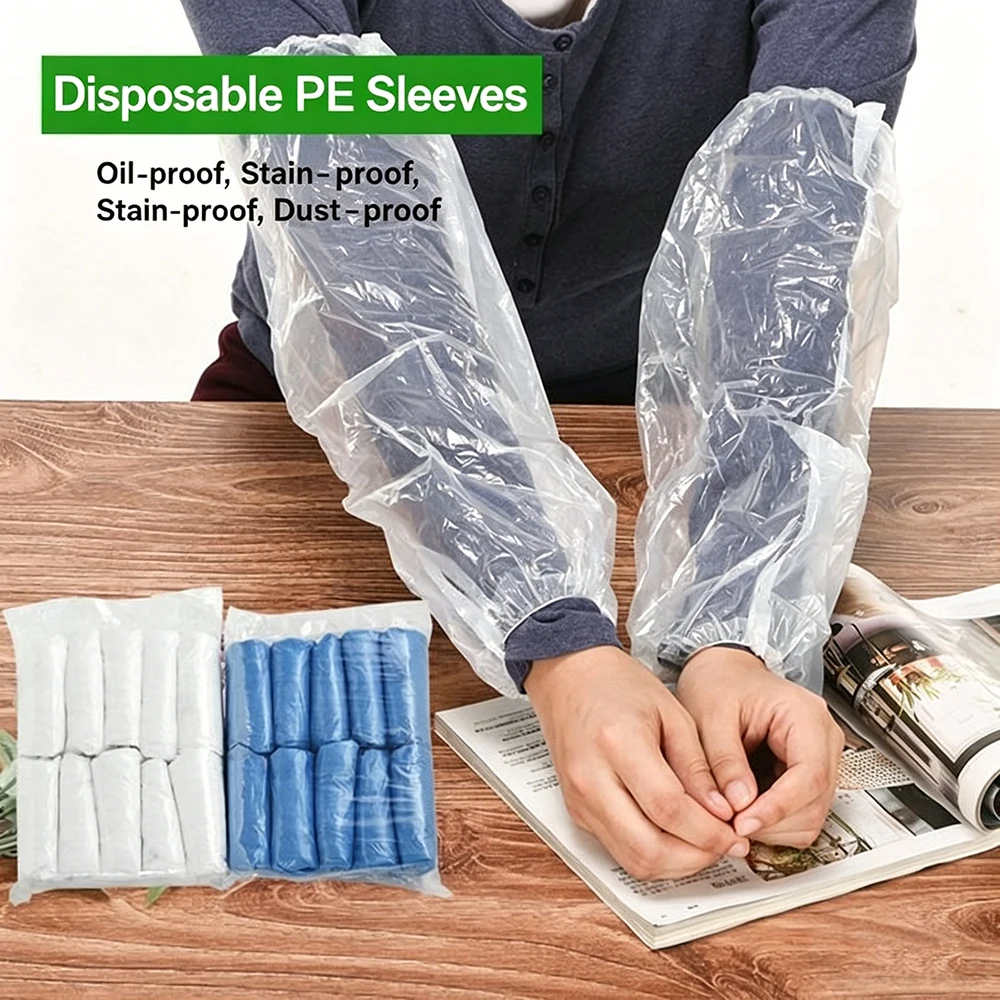 (100 PCS)Disposable Sleeves,Kitchen Washing Cleaning Sleeves,Waterproof,Oil-Proof,Wear-Resistant,Tthickened PE Plastic Sleeves - view 5