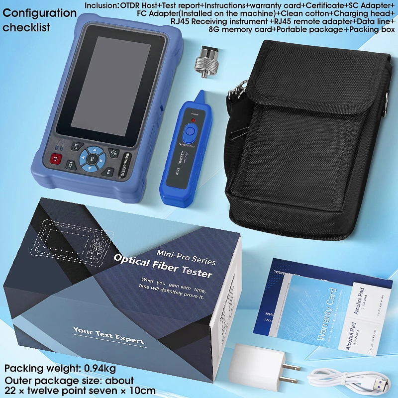 AUA800U/800A 100KM OTDR 1310/1550nm 24/22dB Refletômetro de domínio de tempo óptico Tela sensível ao toque testador de fibra óptica OPM VFL integrado
