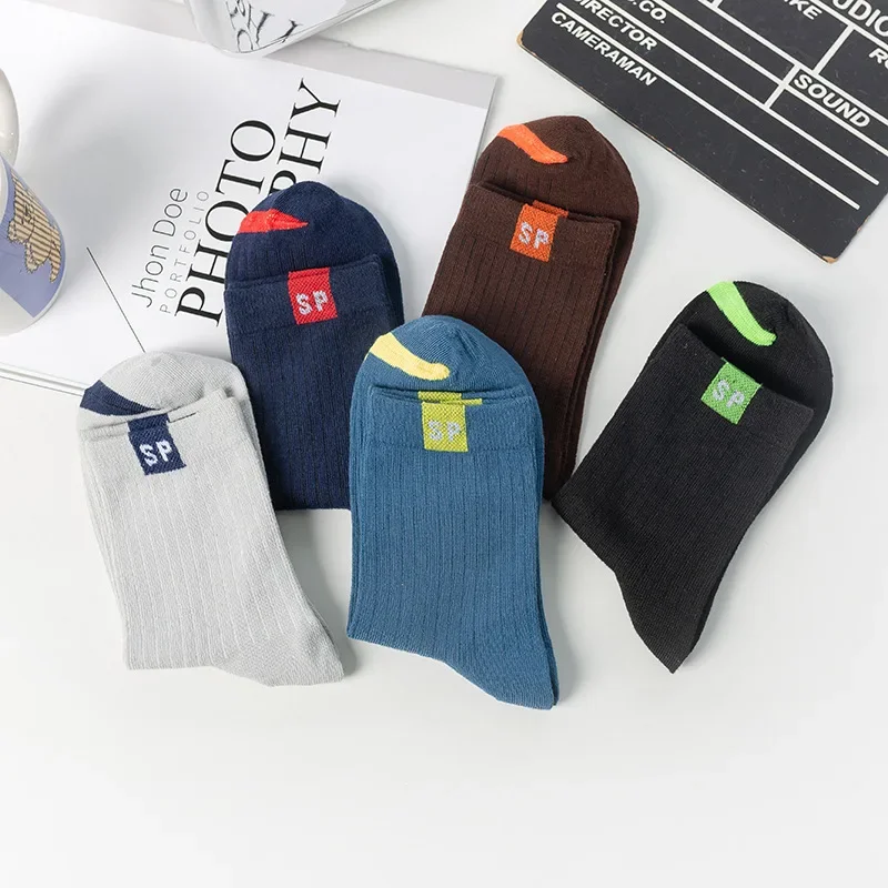 Cotton Men\'s Socks Breathable Casual Sock Solid Color Striped Spring Summer Thin Sweat-absorbing Sports Tube Man Socks Meias