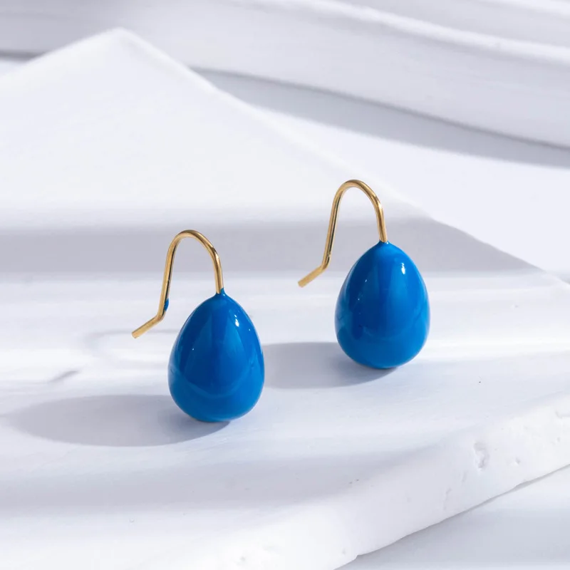 New Fashion Drip Glaze Big Teardrop Stainless Steel Stud Earrings For Women Candy Color Korean Style Jewelry Earrings Pendientes