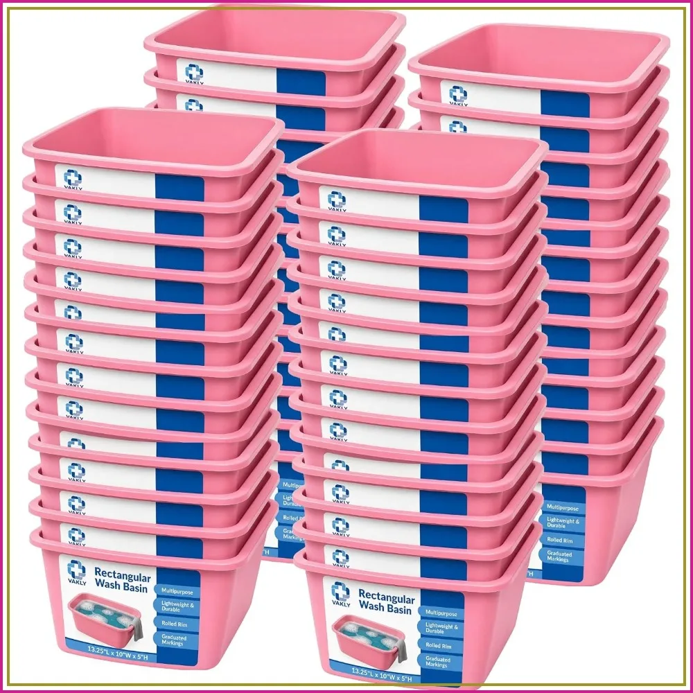 7Qt Plastic Wash Basin, 50-Pack - Graduated Rectangular Multipurpose for Foot Bath, Dish Washing, Laundry