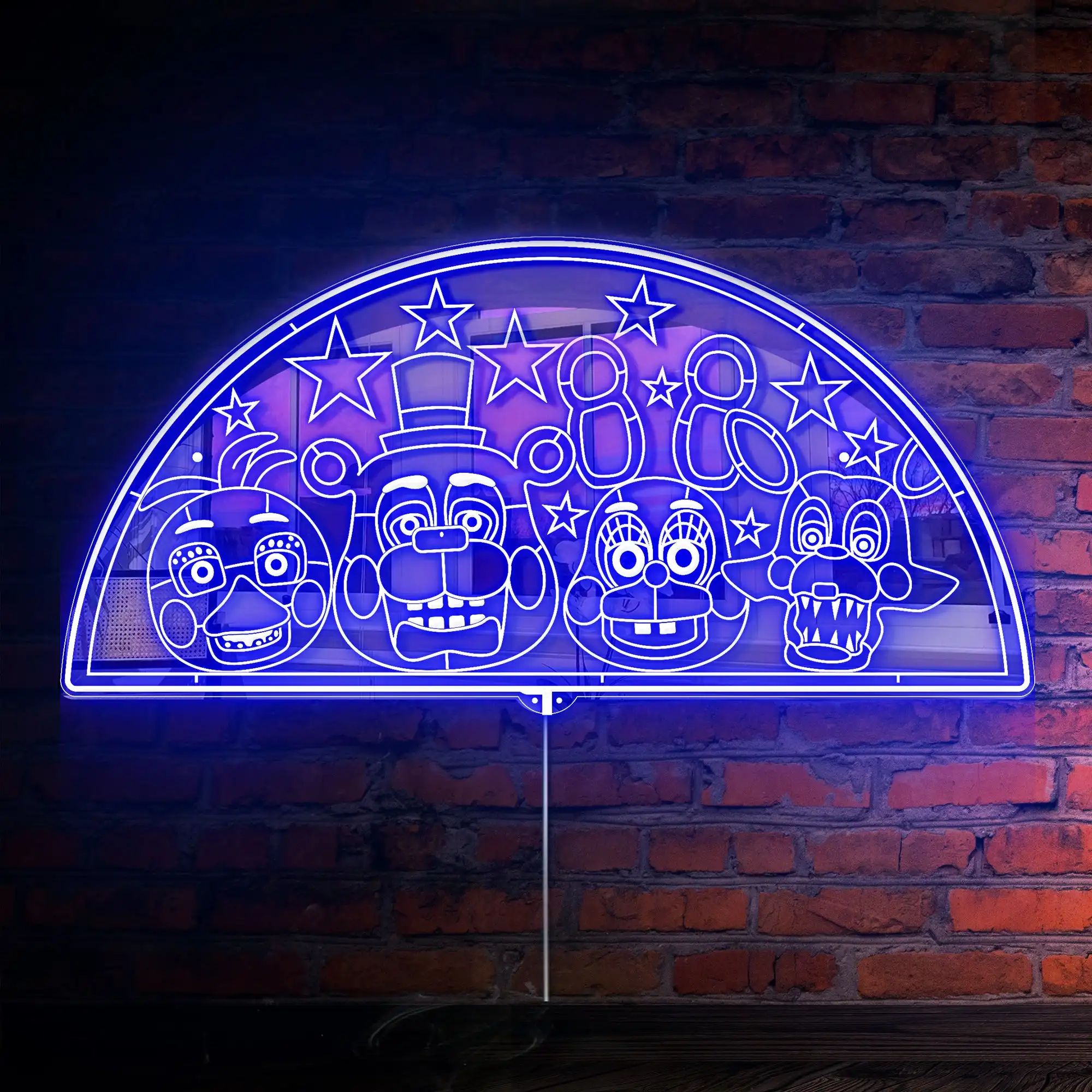 Letrero LED RGB de Five Nights at Freddy's con diseño de Freddy, Chica, Bonnie y Foxy, con elegante base de espejo
