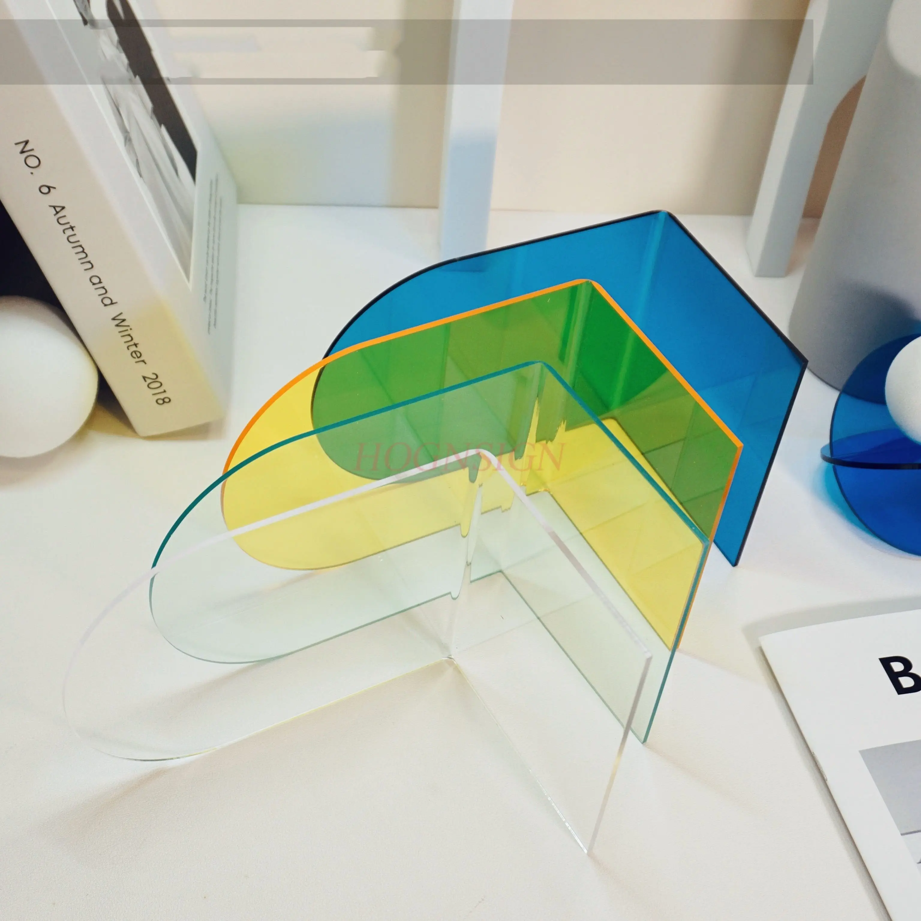 1pcs Acrylic bookshelf, book support, fixed book storage, L-shaped decorative ornament, library book shelf board