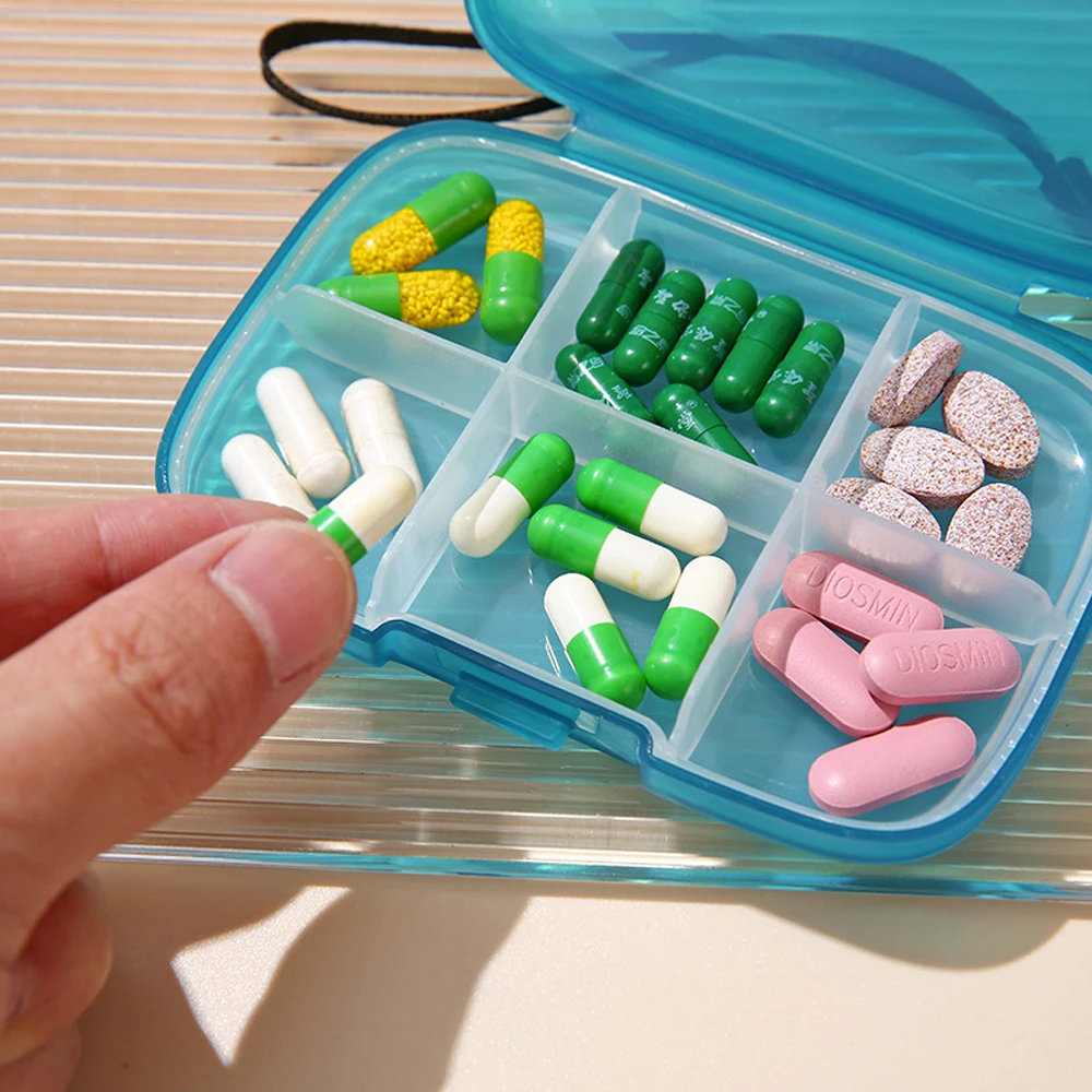 1PCS 6-Compartment Pill Organizer - Small Travel Pill Case for Vitamins & Medication - Portable Pocket-Sized Medicine Box