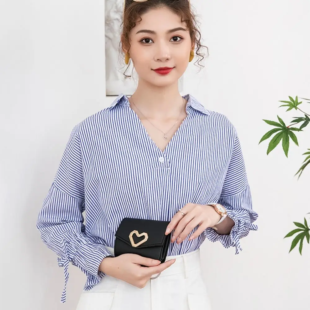 Fashion PU Leather Square Trifold Wallet 5 Colors Heart-Shaped Short Wallet Clutch Bag Women Girls