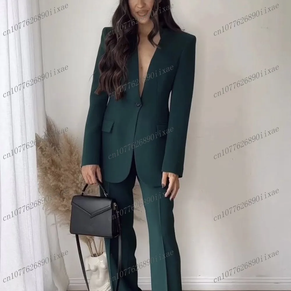 

New Smoked Green Formal Women Suit Lady Business Office Tuxedos Mother Wedding Party Ladies 2 Piece Set Blazer Pants Customized