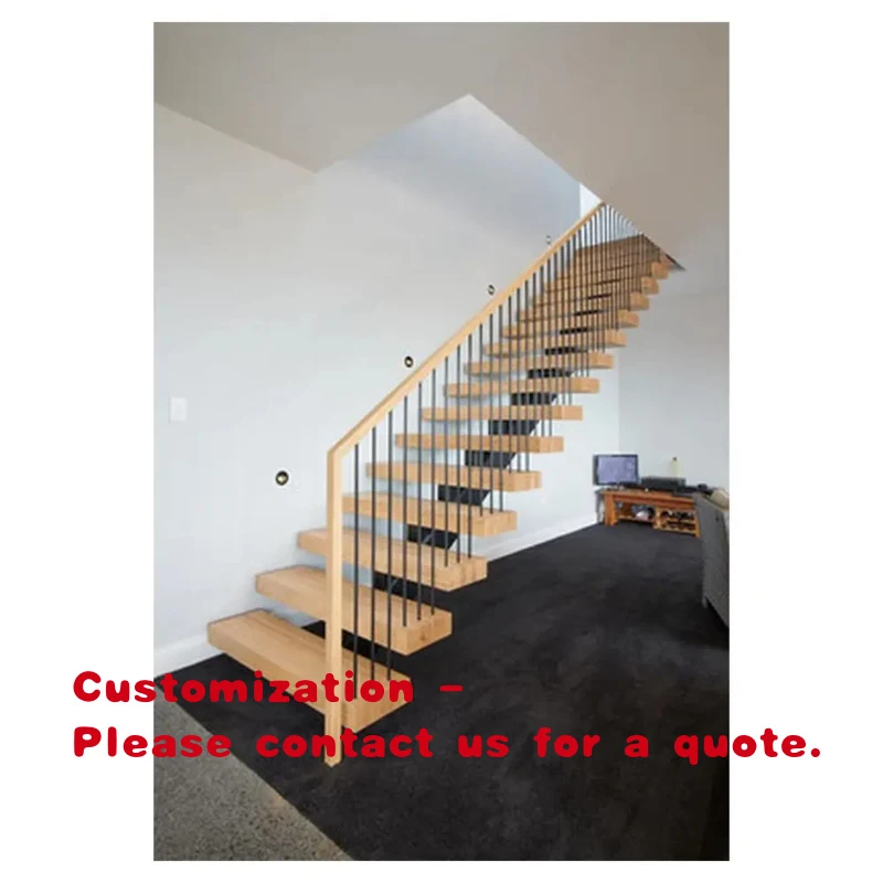 custom.Single Beam Wood Stairs and Modern Design  Floating Staircase with LED Strip & Apartment Use