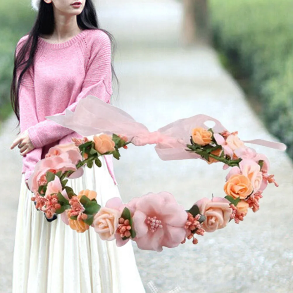

Floral Flower Hairband Bridal Headdress Adjustable Wedding Headwear Girl Beach Party Photo Prop Simulated Blooming