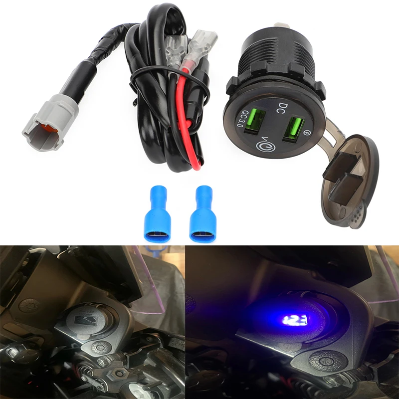 

For Yamaha QC3.0 Dual USB Motorcycle Charger Plug Socket Adapter Plug&Play Auxiliary Port with Cable Tracer 900 MT09 FZ09