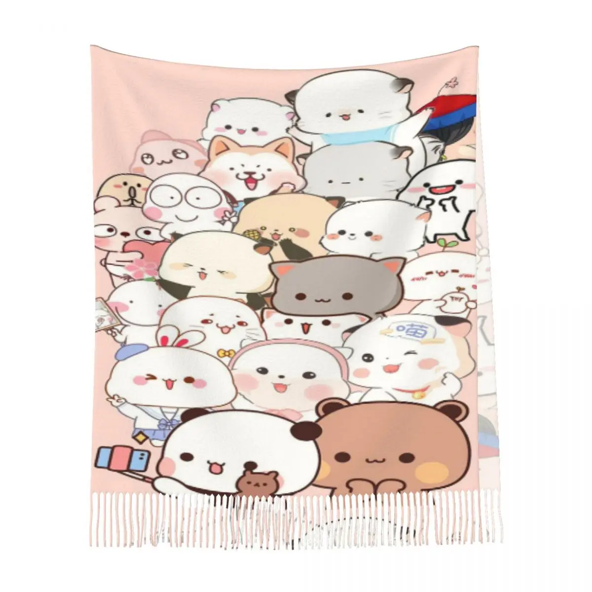 Bubu Dudu Panda Bears dibujos animados cereza corazón bufanda borla bufandas mujeres suaves y cálidos chales y chales grande Otoño Invierno chal