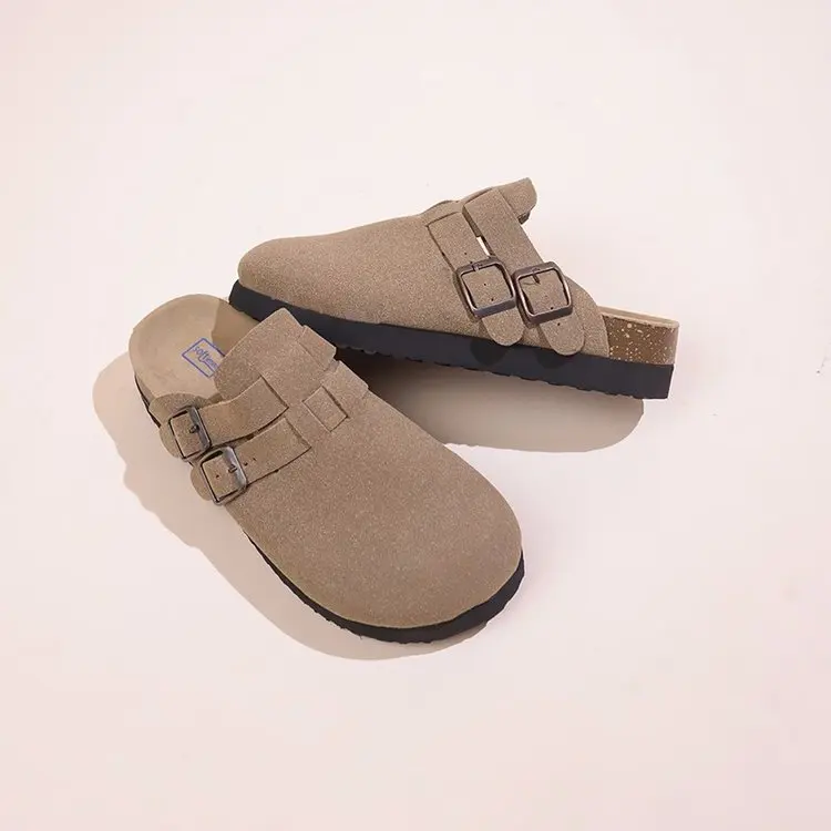 Cover Toe Women\'s Genuine Leather Shoes Slippers Summer Loafers Pantofle Low Platform Slides 2024 Rubber Hoof Heels Rome Basic S