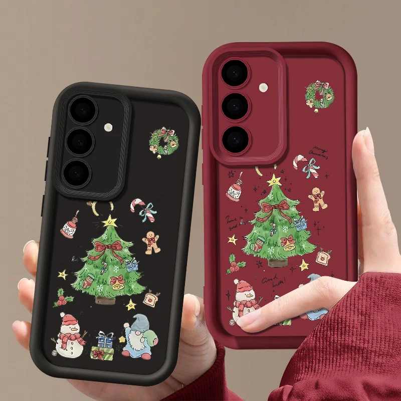 شجرة عيد الميلاد ثلج حقيبة لهاتف سامسونج جالاكسي A17 A16 A56 A15 A55 A54 5G S24 FE S25 Edge S24 S22 S23 Ultra Plus غطاء هاتف من البولي يوريثان