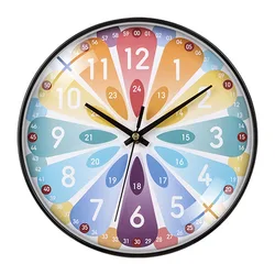 12 inch Wall Clock Kids Silent Clock Time Teacher Colorful Numbers Clock Easy To Read Hanging Watch Clock Living Room Home Decor