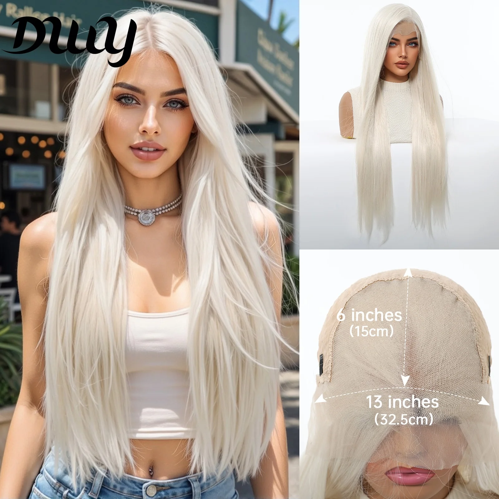 Lace Front Wig Center Part White Blonde Straight Long Hair 30 Inch Synthetic Wig For Women Natural Daily Look Heat Resistant