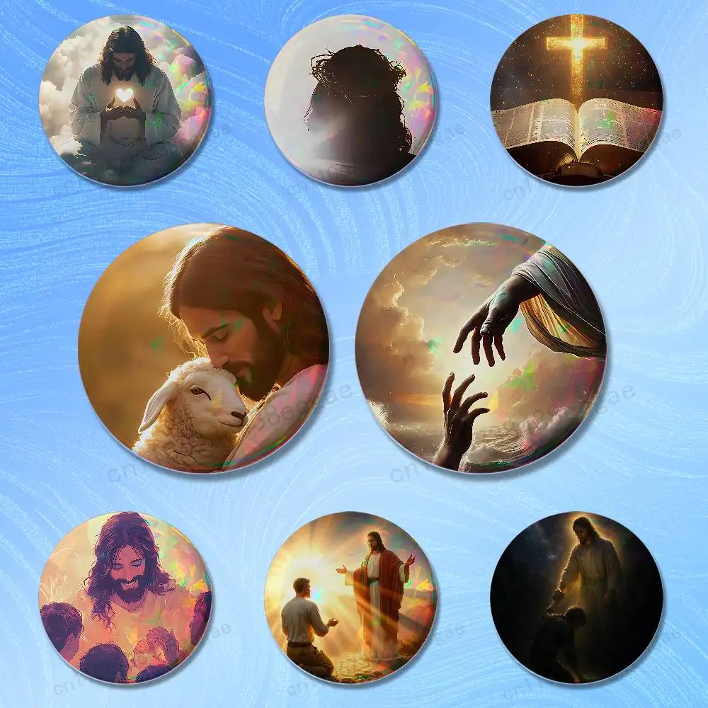 

Religion Art Faith Jesus Badges 25 32 44 58 75 mm Cartoon Brooches Cosplay Pins Backpack Shoes Hat Accessories Lover Gifts
