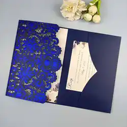 1pcs White Red Black Pink Navy Blue Laser Cut trifold Wedding Invitation Cards 3 fold Personalized Pocket Invite Customized RSVP