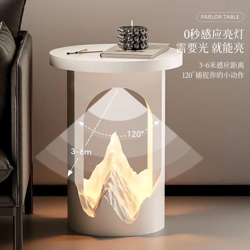 

Feng Shui Stone Art Ornament with Light Living Room Sofa Side Table Coffee Tea Tables Snow Mountain of Sunrise Home Decor Gift