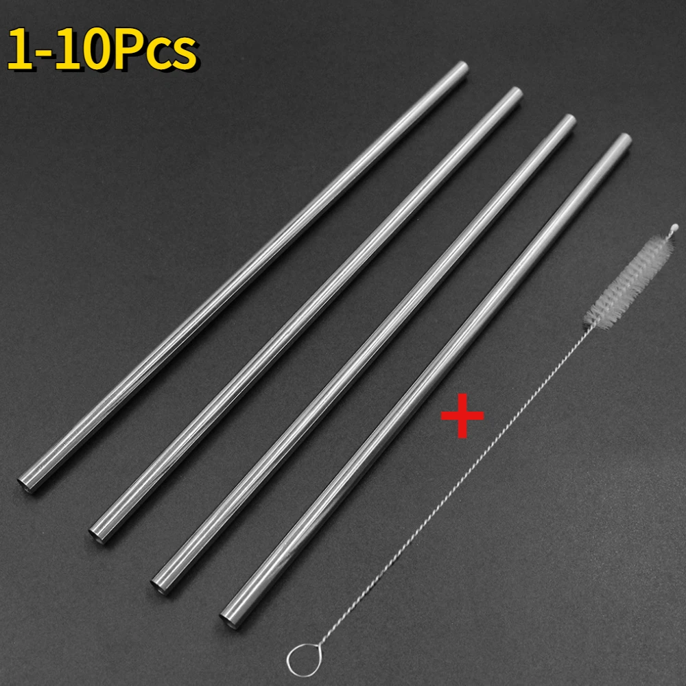 Pajita reutilizable de acero inoxidable 304, Pajita ecológica de Metal doblado y recto con cepillo limpiador, 1/10 piezas