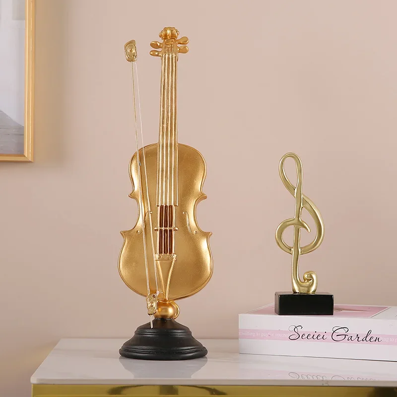 Retro Violin Saxophone Statue Figurine Band Musical Instrument Sculpture Music Equipment Crafts Home Living Room Decoration