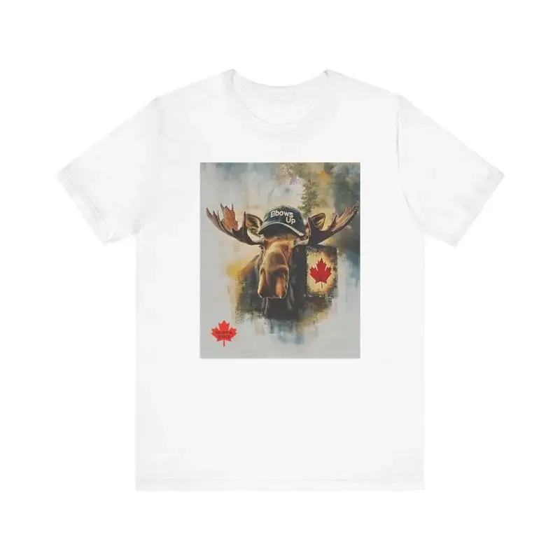 Elbows Up Moose T Shirt Funny Canadian Never a State Patriotic Canada Maple Leaf for Wildlife Hockey Fans