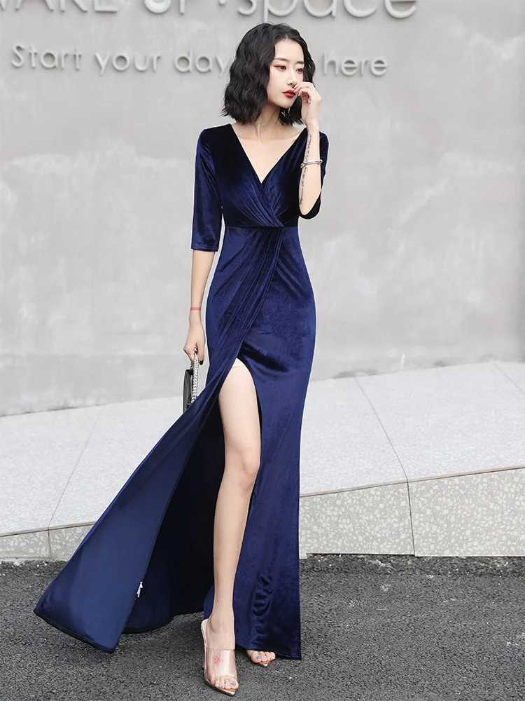 

Ele Velvet Evening Gown Women's Beautiful Fi Tail Skirt High End Year Conference Host Important Ocn Luxury Sensation