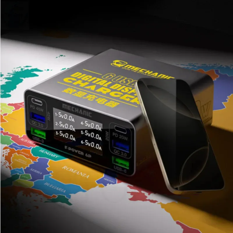 ميكانيكي F-POWER 6 شحن ذكي يدعم الشحن السريع مع شاشة LCD 40 وات لهاتف iPhone Huawei XIAOMI SAMSUNG OPPO VIVO