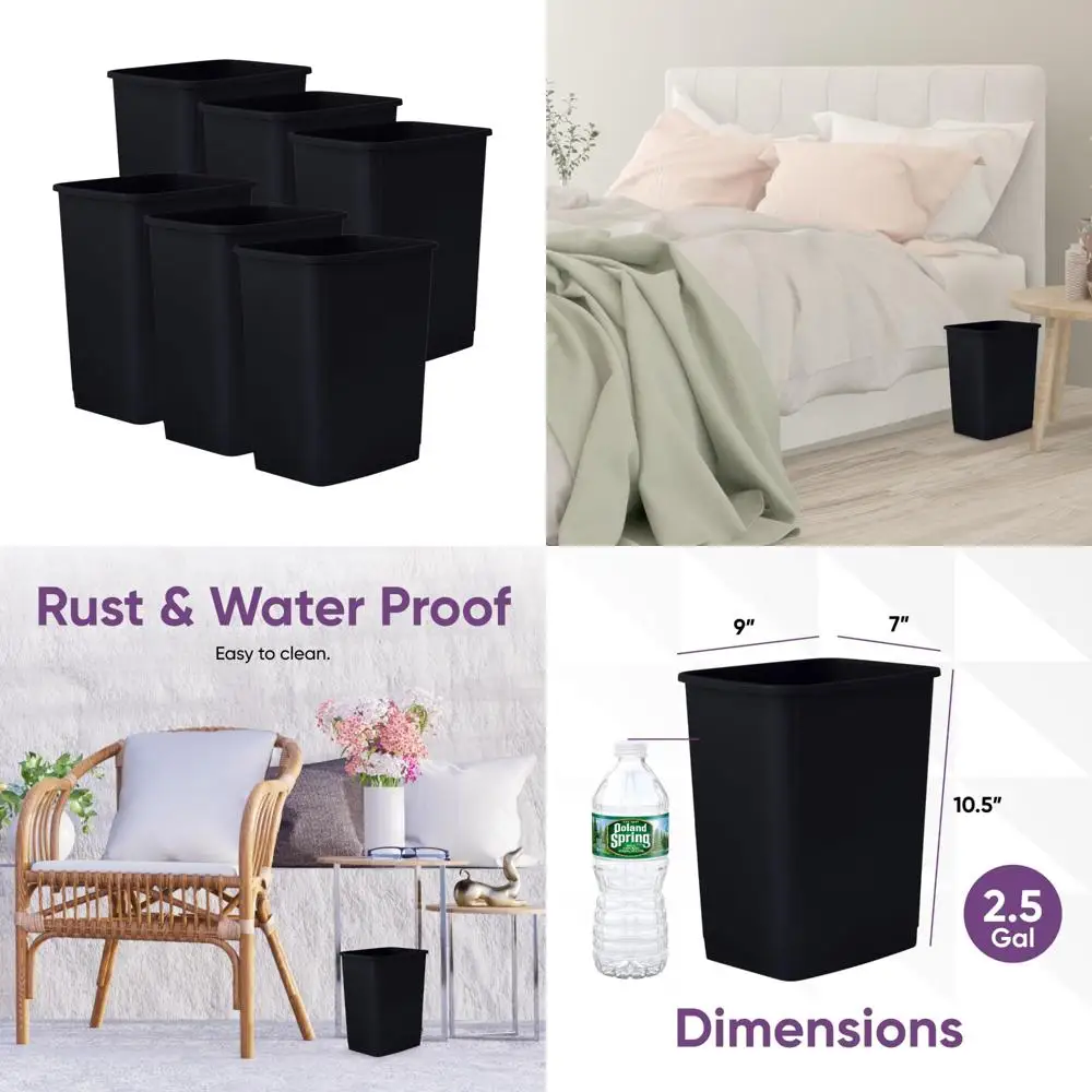 

Компактная пластиковая мусорная корзина емкостью 2,5 галлона, идеально подходит для стола, офиса, спальни или ванной комнаты — вместимость 10 литров, набор из 6 шт. черного цвета.