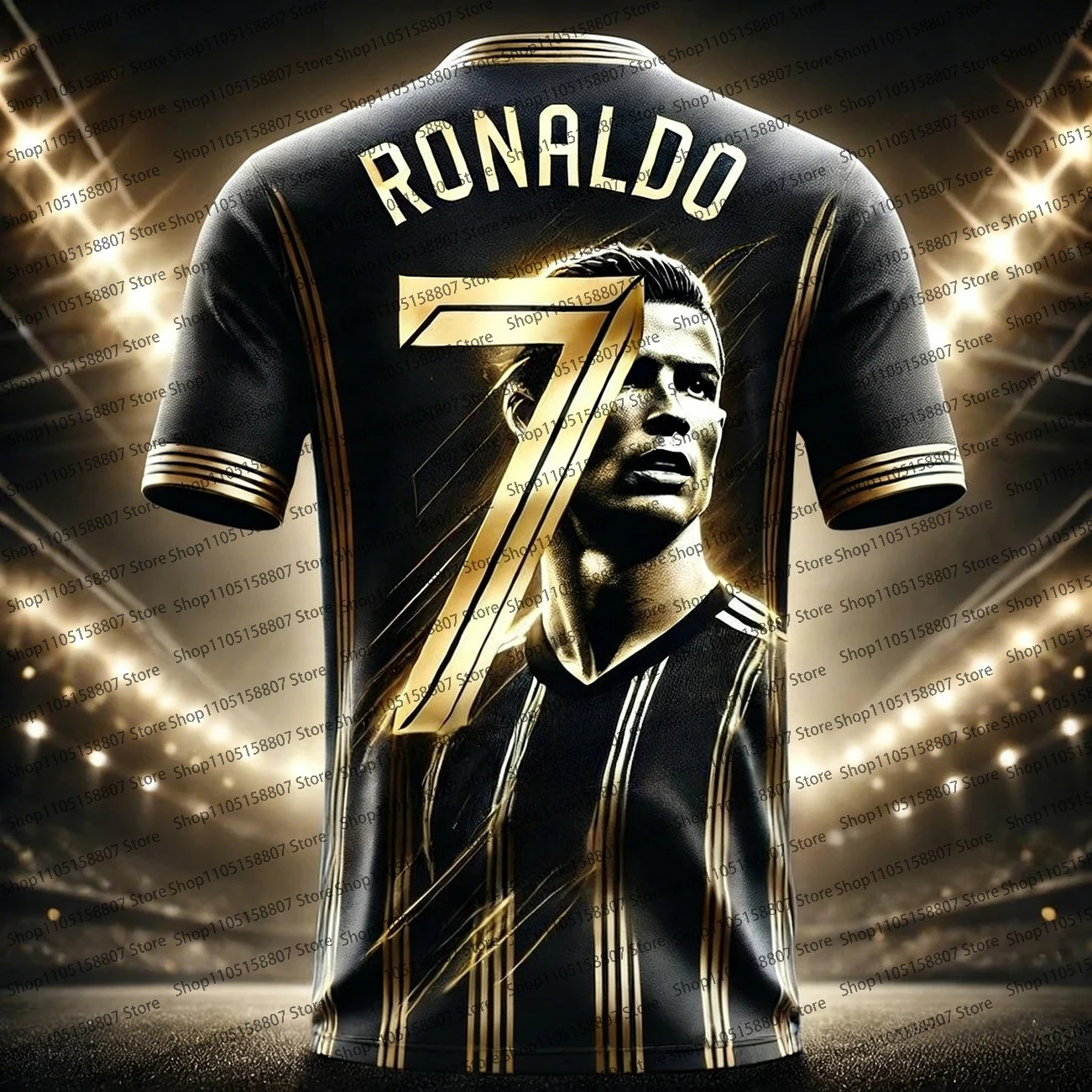 2026 الصيف الجديد كريستيانو رونالدو الذهب الأسود الطبعة التذكارية تي شيرت رياضي في الهواء الطلق التجفيف السريع من خلال جيرسي