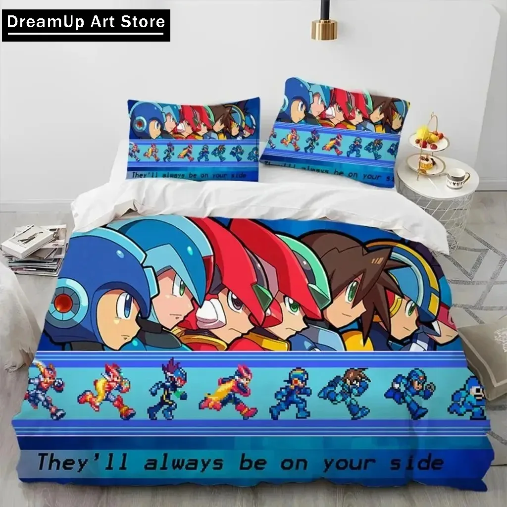 3D Print Rockman Megaman Game Cartoon Bedding Set Cute Quilt Cover Bed Cover With Pillowcase Twin Single Queen King Size Boys