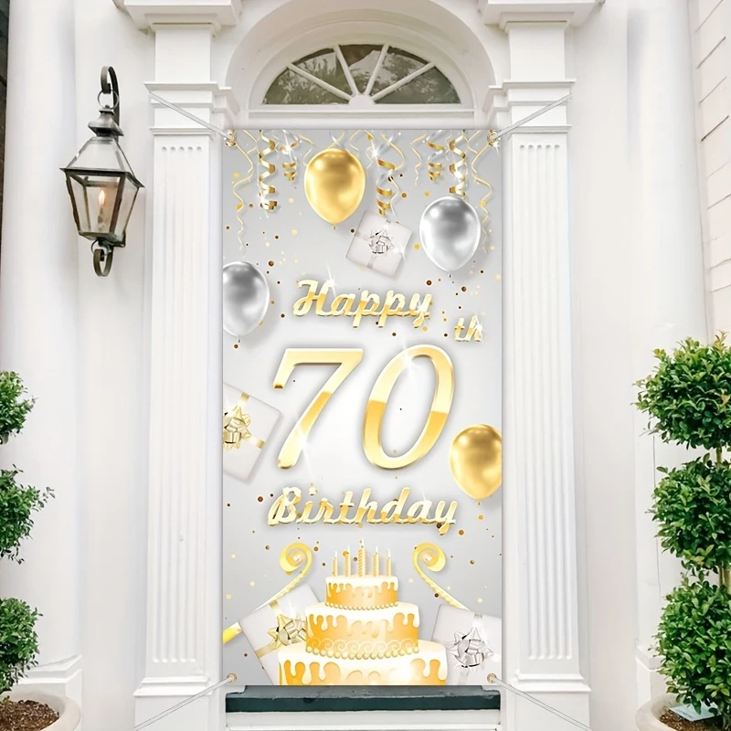 لافتة عيد ميلاد سعيد، مجموعة أبواب تحمل شعار 70 عامًا، لوازم حفلات عيد الميلاد الخارجية والداخلية