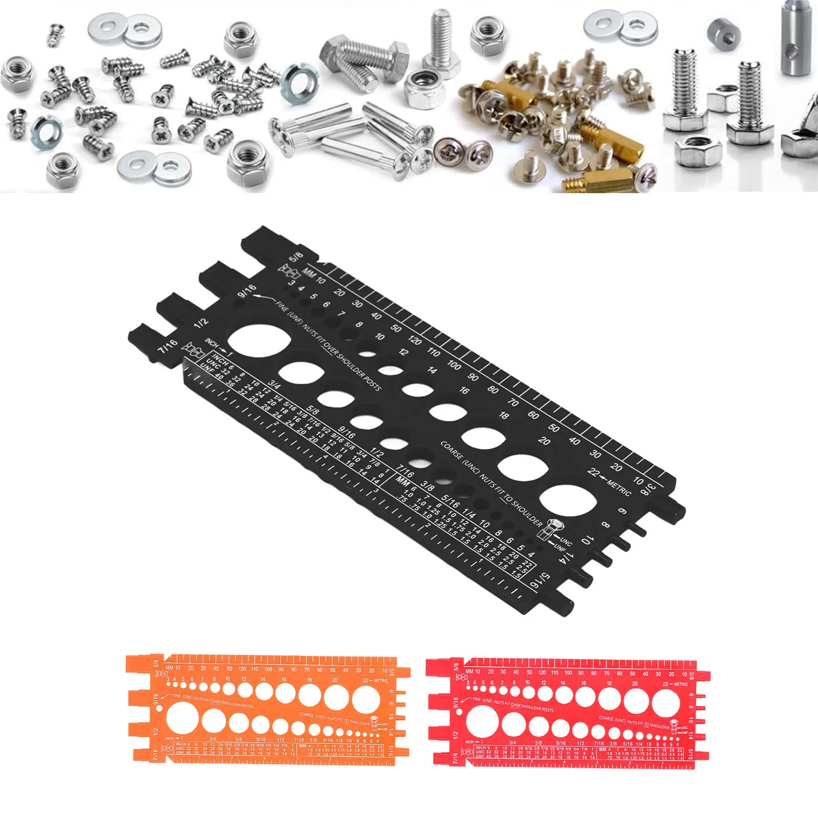 

Bolt Gauge Nut Bolt Screw Gauge Multi Functional Inch Metric Quick Identification Nut Bolt Thread Checker for Workshop Garage