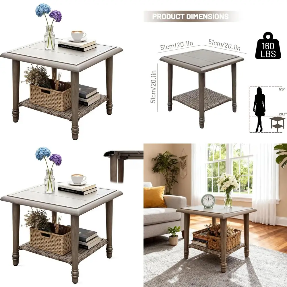 

20.1 Two-Tier Rattan Metal Outdoor Side Table for Patio, Lawns, and Living Spaces