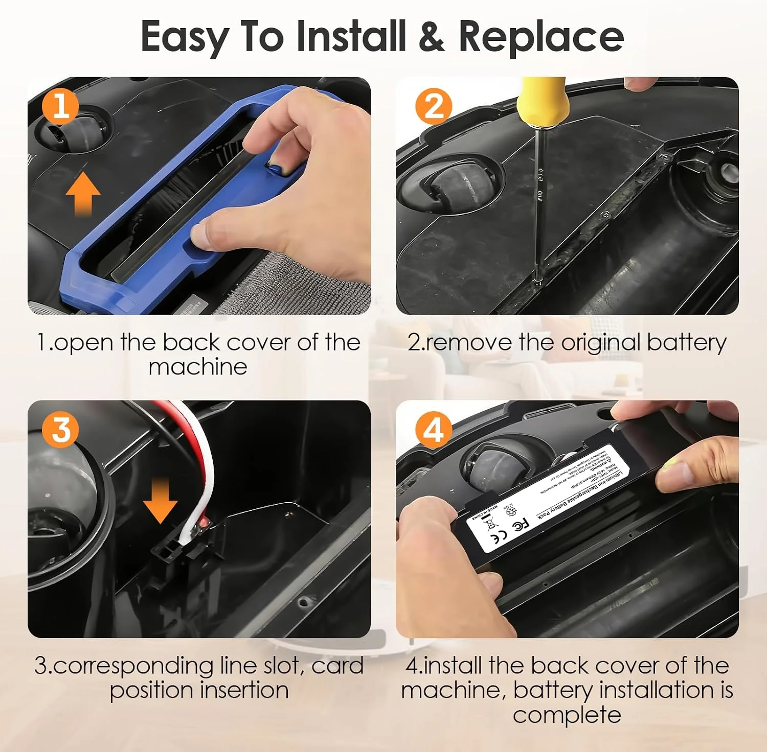 Aleaivy 3500 mAh Ersatzakku für Wyze WVCR200S Roboterstaubsauger, für Xiaomi STYTJ02YM, für Xiaomi Mop Pro/Mop P/Mop 2S Roboterstaubsauger, für Conga 3290 3390 3490 – Detail 5