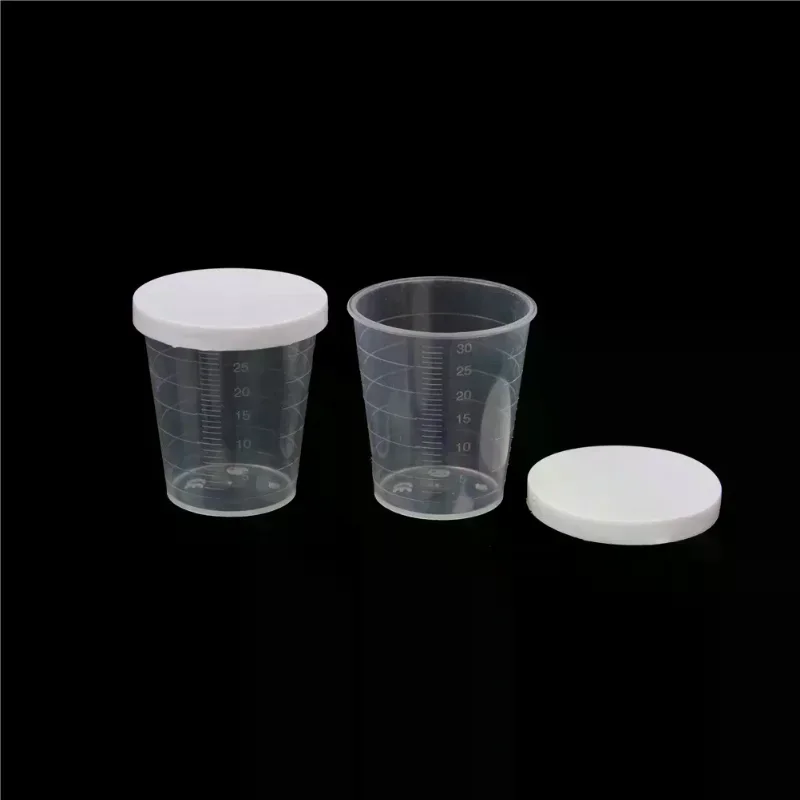 10Pcs 30ml Plastic Lab Test Liquid Measuring Container Cups with Cap