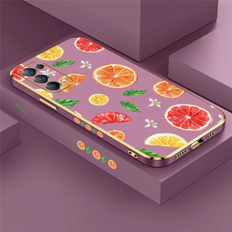 Funda de teléfono con estampado de fruta y limón naranja para OPPO Reno 2 2Z 2F 5 5G 5F 5K 4 5 6 7 Lite 4Z 4G, funda trasera suave de TPU chapada en silicona