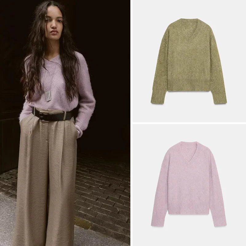 

Faionable Knitted Sweater Color Rubbing Effect New Arrival Autumn 2025 Casual Sle Long Sve V-Ne Regular Length for G...