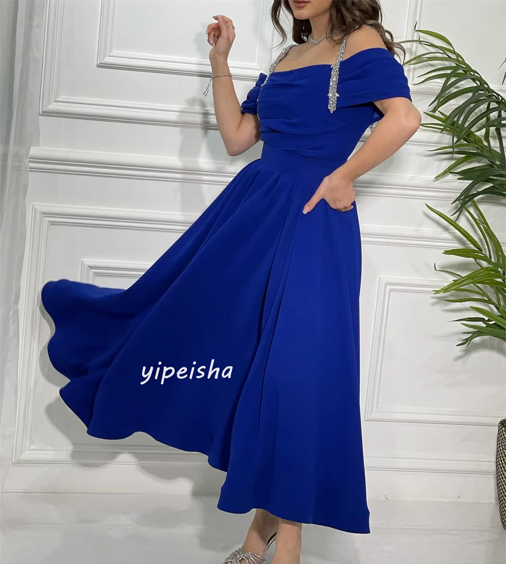 Jiayigong High Quality Exquisite  Jersey Sequined Draped Prom A-line Off-the-shoulder Bespoke Occasion Gown Midi DressesEvening