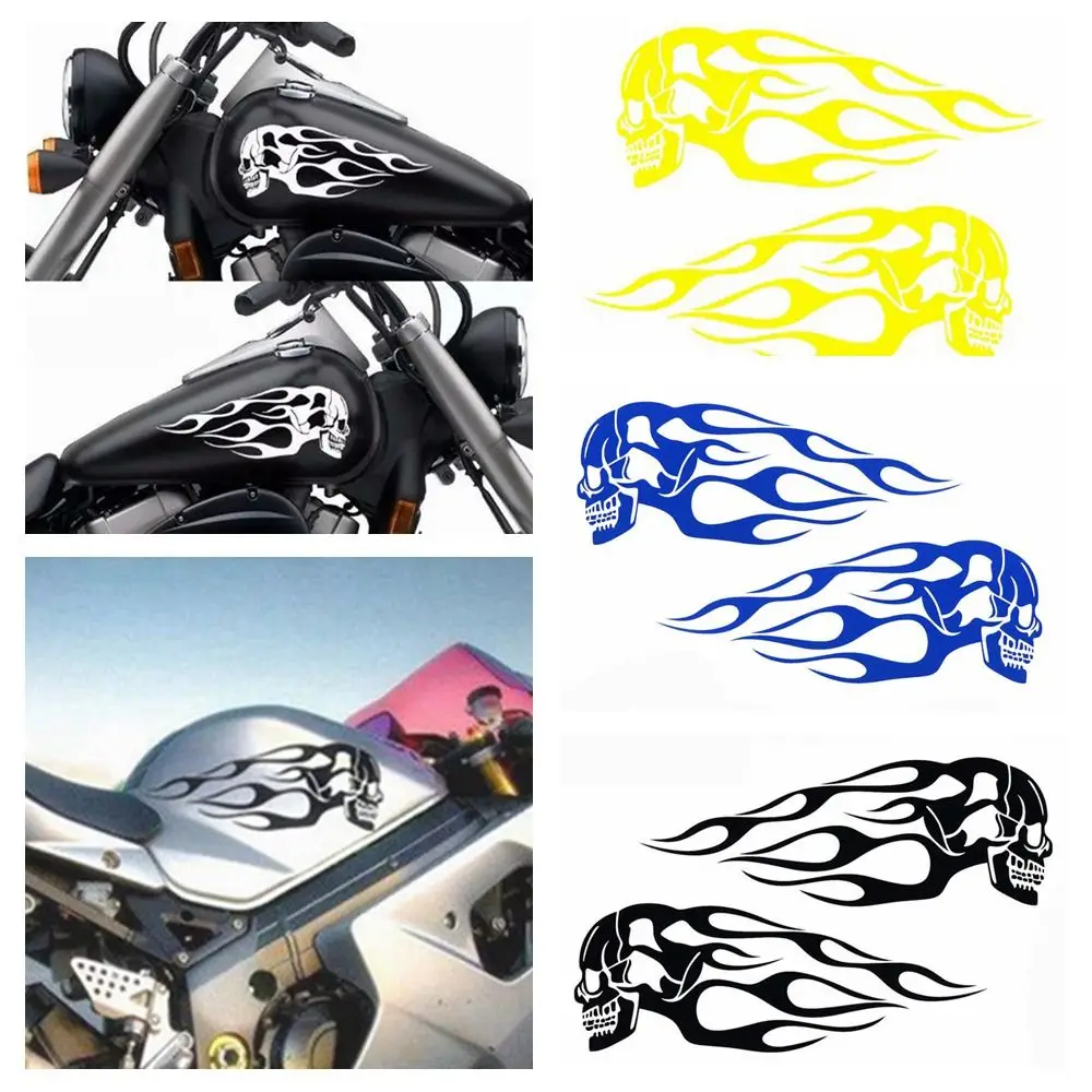 

2PCS 3D Fuel Tank Stickers Flame Skulls Decals Motorbike Electricbike Car Universal Motorcycle Ornament Helmet Decration